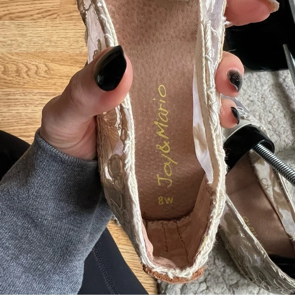 JOY&MARIO Handmade Women’s Slip-On Espadrille Mesh Loafers Flats in Beige Sz 40